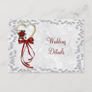 Romantic Rose, Diamonds & Red Ribbon Wedding Enclosure Card