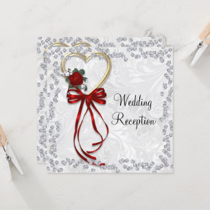 Romantic Rose, Diamonds & Red Ribbon Wedding Invit Invitation