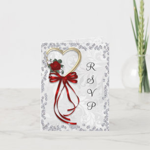 Romantic Rose, Diamonds & Red Ribbon Wedding Invit Invitation