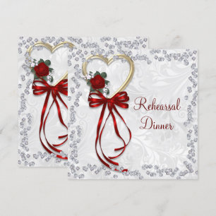 Romantic Rose, Diamonds & Red Ribbon Wedding Invitation
