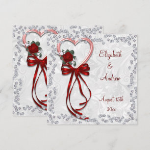 Romantic Rose, Diamonds & Red Ribbon Wedding Invitation