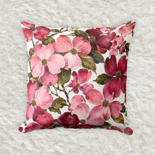 Romantic Rose Dogwood Floral Watercolor Pattern Cushion