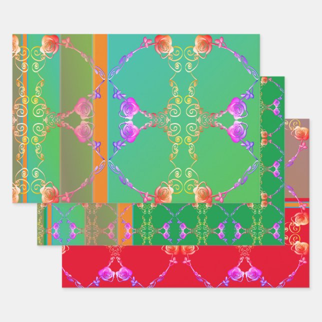 Romantic Rose Fabergè-inspired Wrapping Paper Sheet (Set)