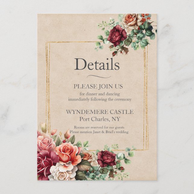 Romantic Rose Floral Eucalyptus Enclosure Card (Front)