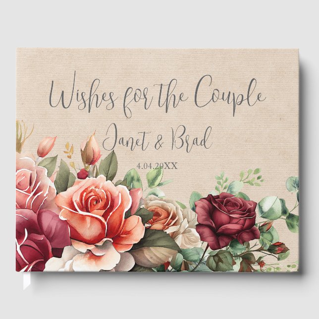 Romantic Rose Floral Eucalyptus Guest Book (Front)