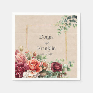 Romantic Rose Floral Eucalyptus Wedding Napkin