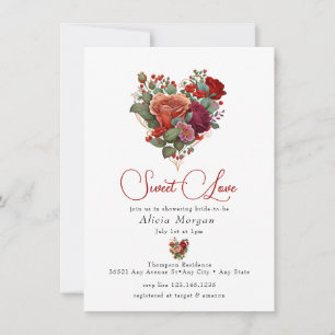 Romantic Rose   Floral Heart Bridal Shower Invitation