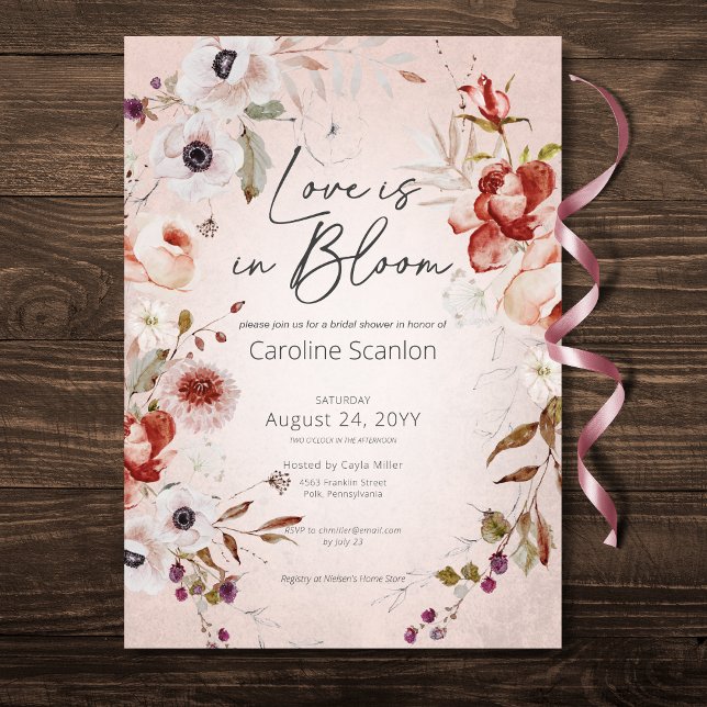 Romantic Rose Floral Love In Bloom Bridal Shower Invitation (Romantic Rose Floral Love In Bloom Bridal Shower Invitation)