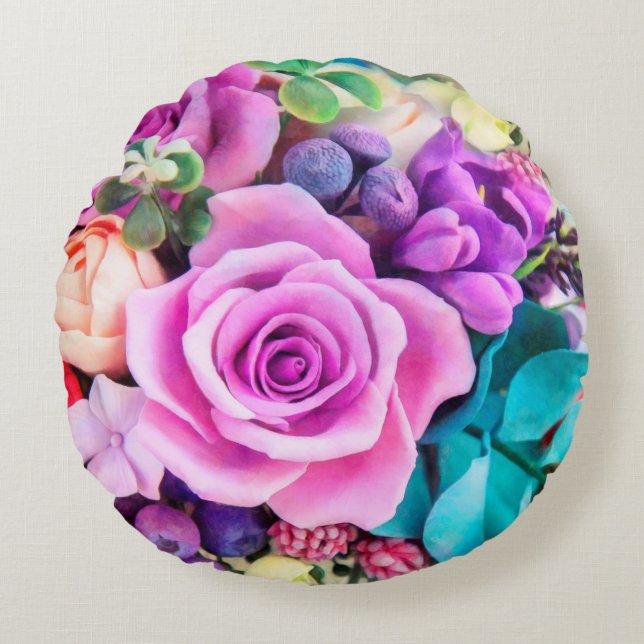 Romantic Rose Flowers Garden Round Cushion (Front)
