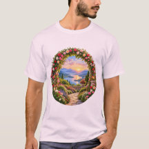 Romantic Rose Garden Arch Mountain Lake Sunrise