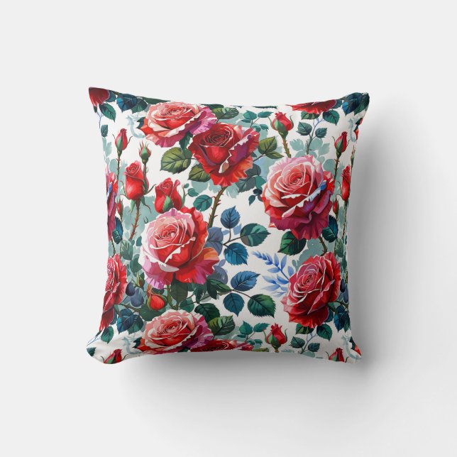 Romantic Rose Garden Print Cushion (Front)