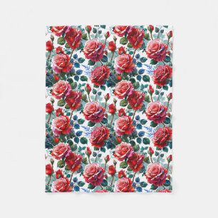 Romantic Rose Garden Print Fleece Blanket