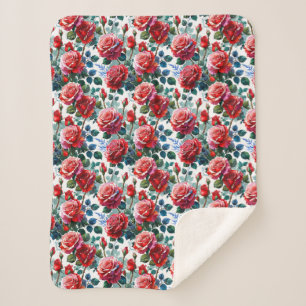 Romantic Rose Garden Print Sherpa Blanket