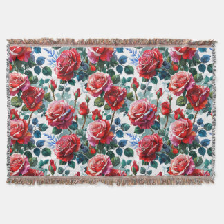Romantic Rose Garden Print Throw Blanket