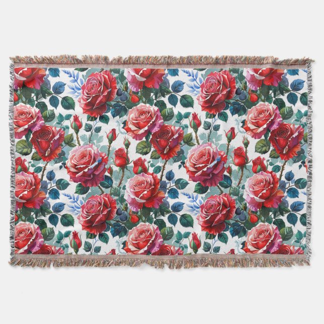 Romantic Rose Garden Print Throw Blanket (Front)
