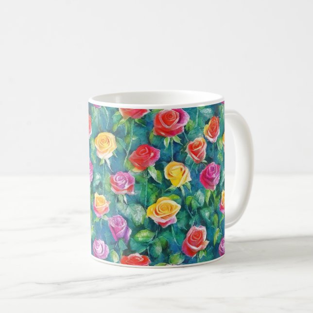 Romantic rose garden watercolor print coffee mug (Front Right)