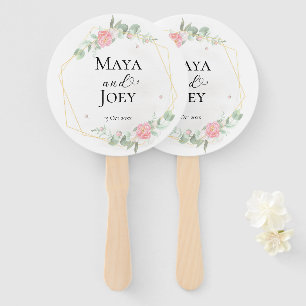 Romantic Rose Geometric Wedding Hand Fan