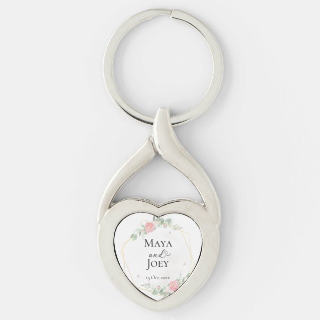 Romantic Rose Geometric Wedding Key Ring (Front)
