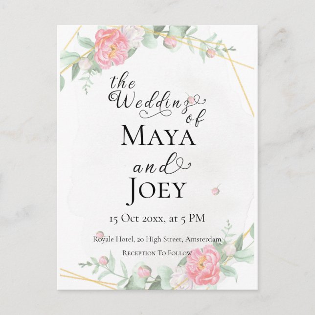 Romantic Rose Geometric Wedding Postcard (Front)