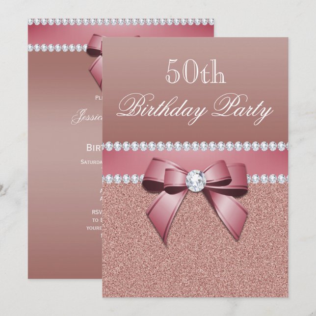 Romantic Rose Gold Birthday Party Invitation (Front/Back)