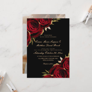 Romantic Rose Gold & Black Floral Wedding Invitation