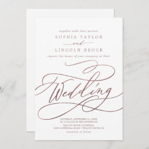 Romantic Rose Gold Calligraphy   Details Wedding Invitation