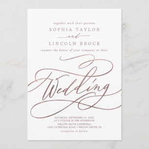 Romantic Rose Gold Calligraphy   Flourish Wedding Invitation