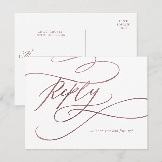 Romantic Rose Gold Calligraphy Menu Choice RSVP (Front/Back)