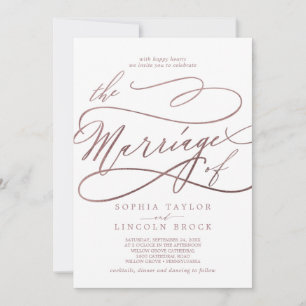 Romantic Rose Gold Calligraphy The Marriage Of Invitation