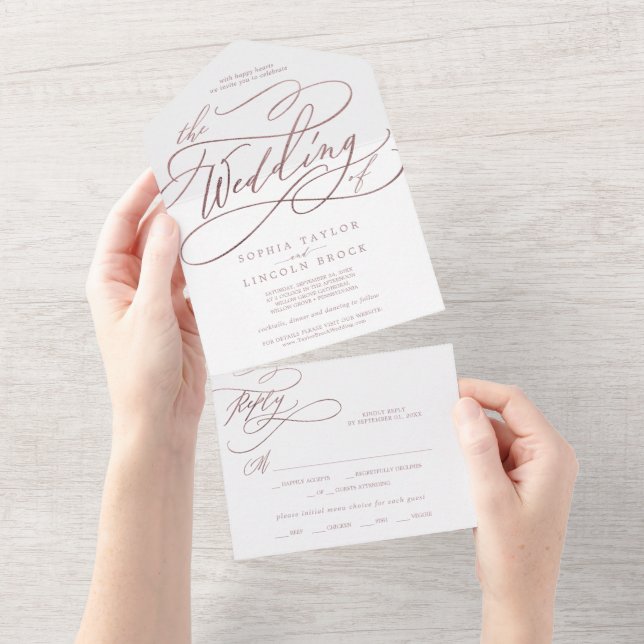 Romantic Rose Gold Calligraphy The Wedding Of All In One Invitation (Tearaway)