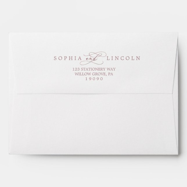 Romantic Rose Gold Calligraphy Wedding Invitation Envelope (Back (Top Flap))