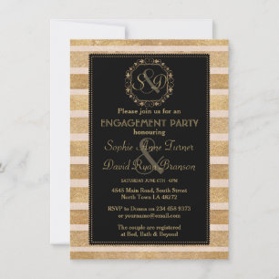 Romantic Rose Gold Fall Wreath Engagement Monogram Invitation