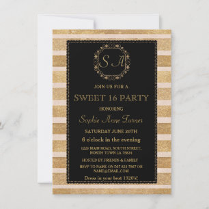 Romantic Rose Gold Fall Wreath SWEET 16 Monogram Invitation