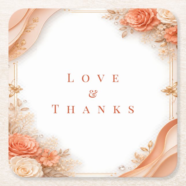 Romantic Rose & Gold Floral Coaster (Front)