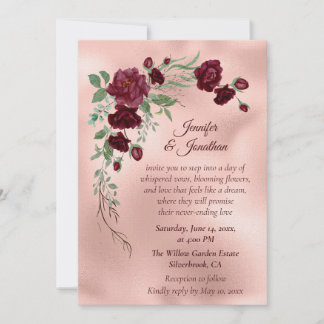 Romantic Rose Gold Floral Customizable Wedding Invitation