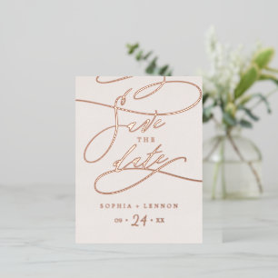 Romantic Rose Gold Foil and Blush Save the Date Invitation Postcard