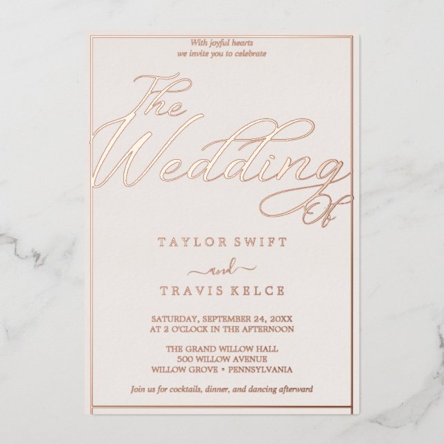 Romantic Rose Gold Foil & Blush Frame Wedding (Front)