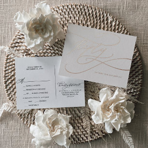 Romantic Rose Gold Foil   Blush Meal Option RSVP Foil Invitation Postcard
