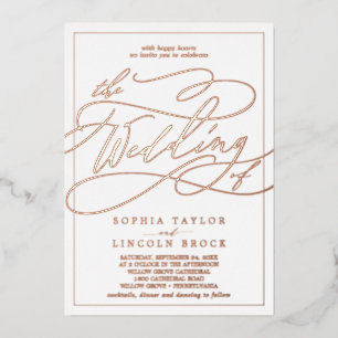 Romantic Rose Gold Foil Calligraphy Frame Wedding