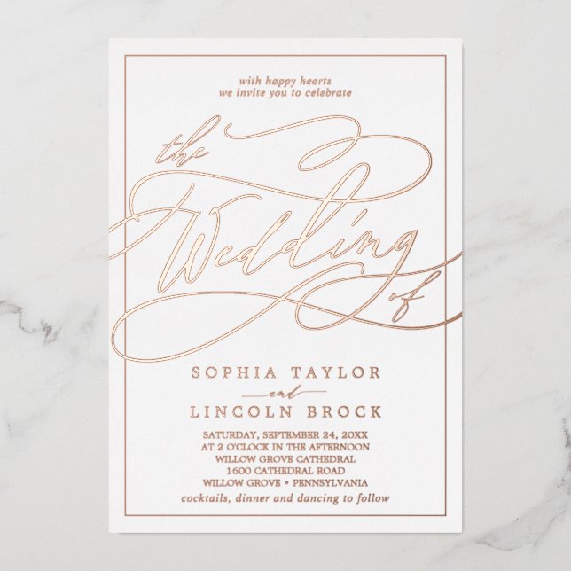 Romantic Rose Gold Foil Calligraphy Frame Wedding (Front)