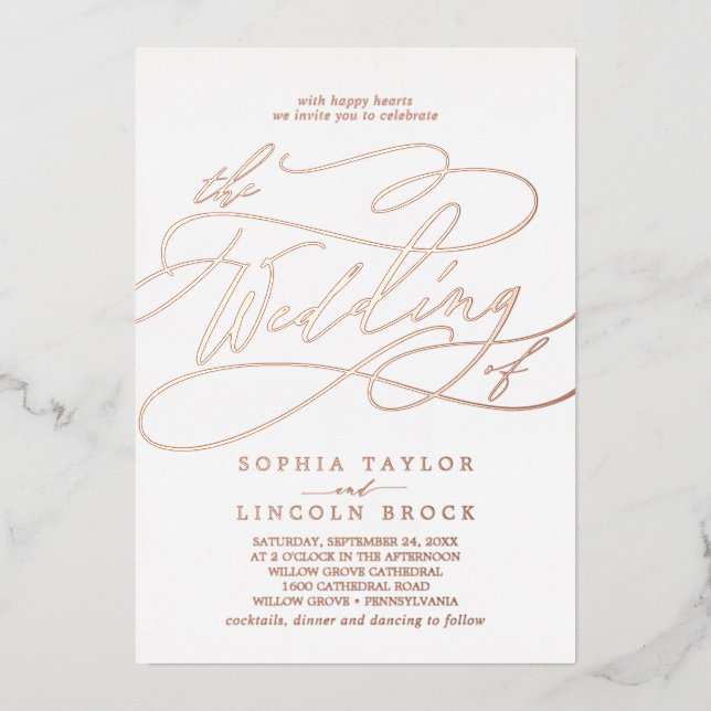 Romantic Rose Gold Foil Flourish The Wedding Of (Front)