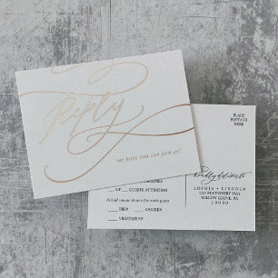 Romantic Rose Gold Foil Meal Option RSVP Foil Invitation Postcard