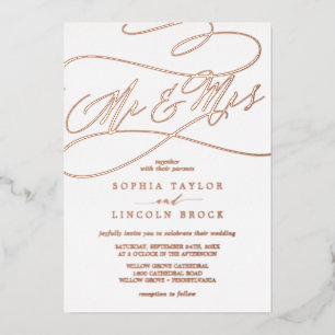 Romantic Rose Gold Foil Mr & Mrs Wedding
