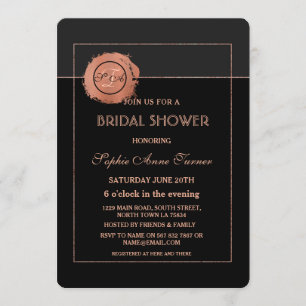 Romantic Rose Gold Glitter Black Bridal Shower Invitation