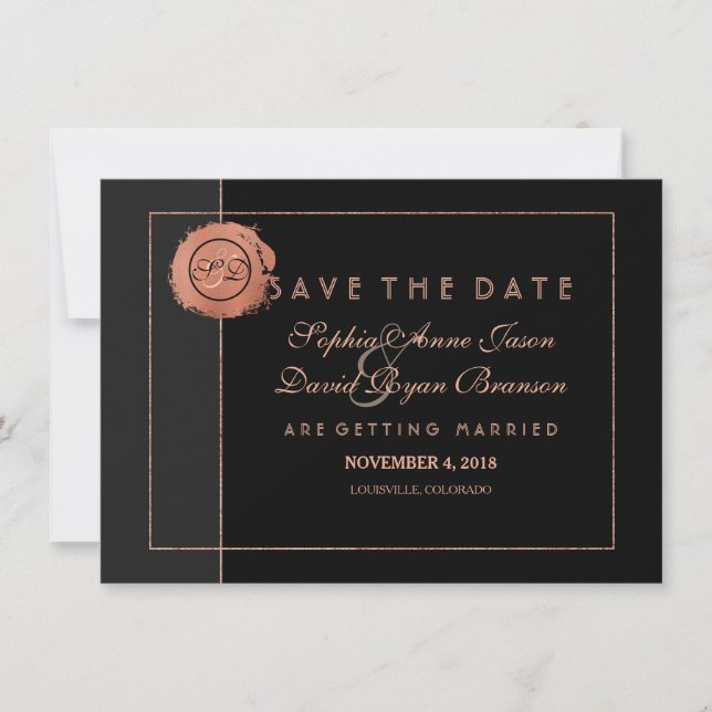 Romantic Rose Gold Glitter Monogram  Save The Date (Front)