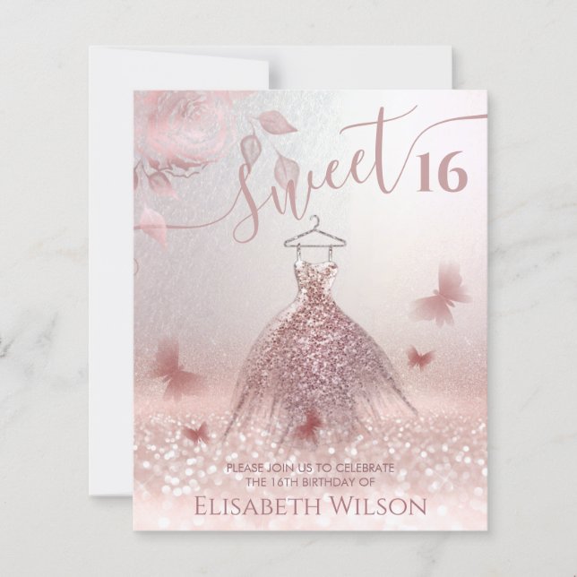 Romantic Rose gold glitter ombre dress butterfly   (Front)