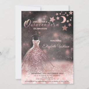 Romantic Rose gold glittery dress celestial Invitation