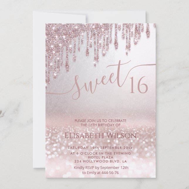 Romantic Rose gold glittery ombre butterfly  photo Invitation (Front)