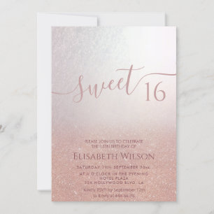Romantic Rose gold glittery ombre butterfly photo Invitation