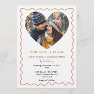 Romantic Rose Gold Heart Photo Wedding Invitation